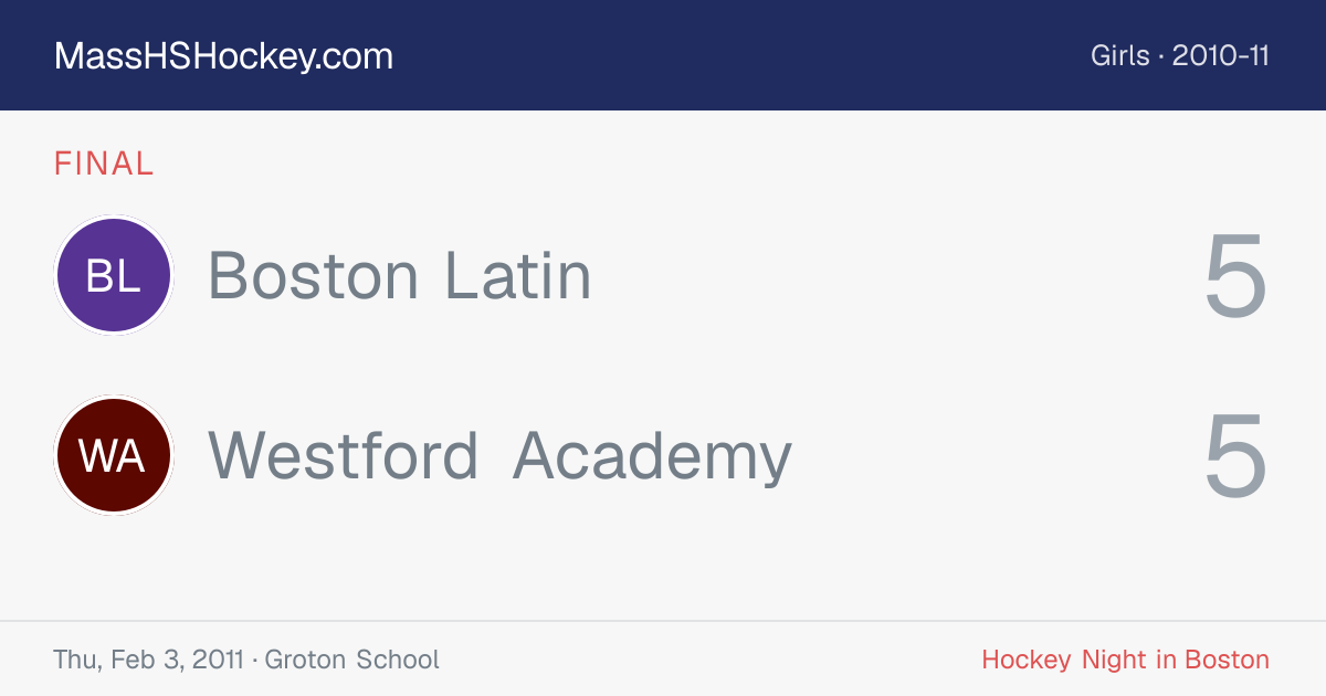 Boston Latin at Westford Academy score card