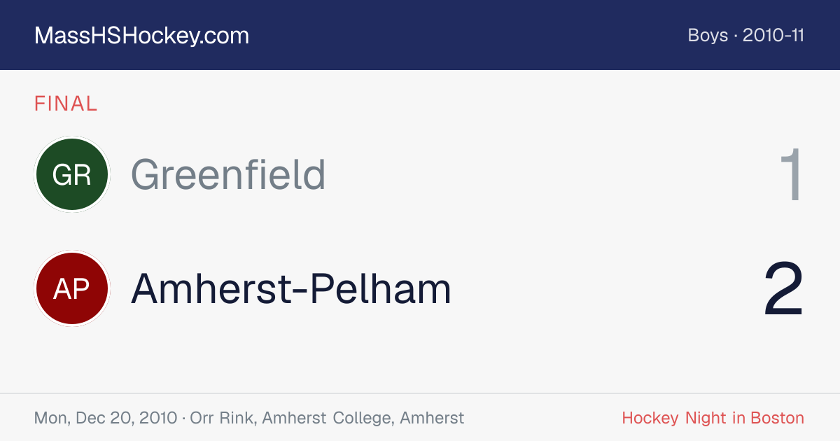 Greenfield at Amherst-Pelham score card