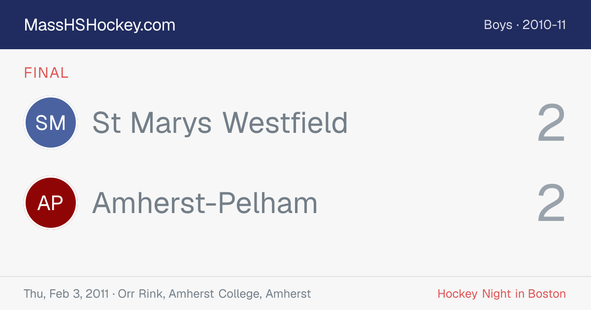 St Marys Westfield at Amherst-Pelham score card