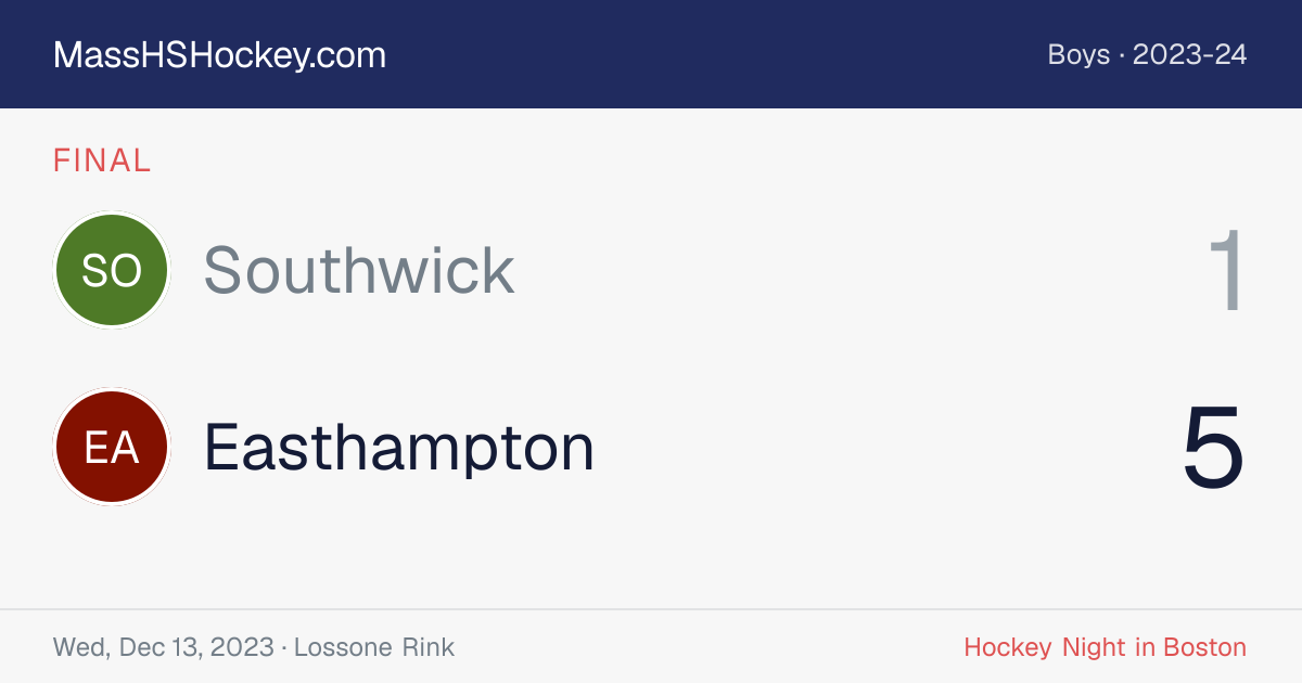 Southwick at Easthampton score card