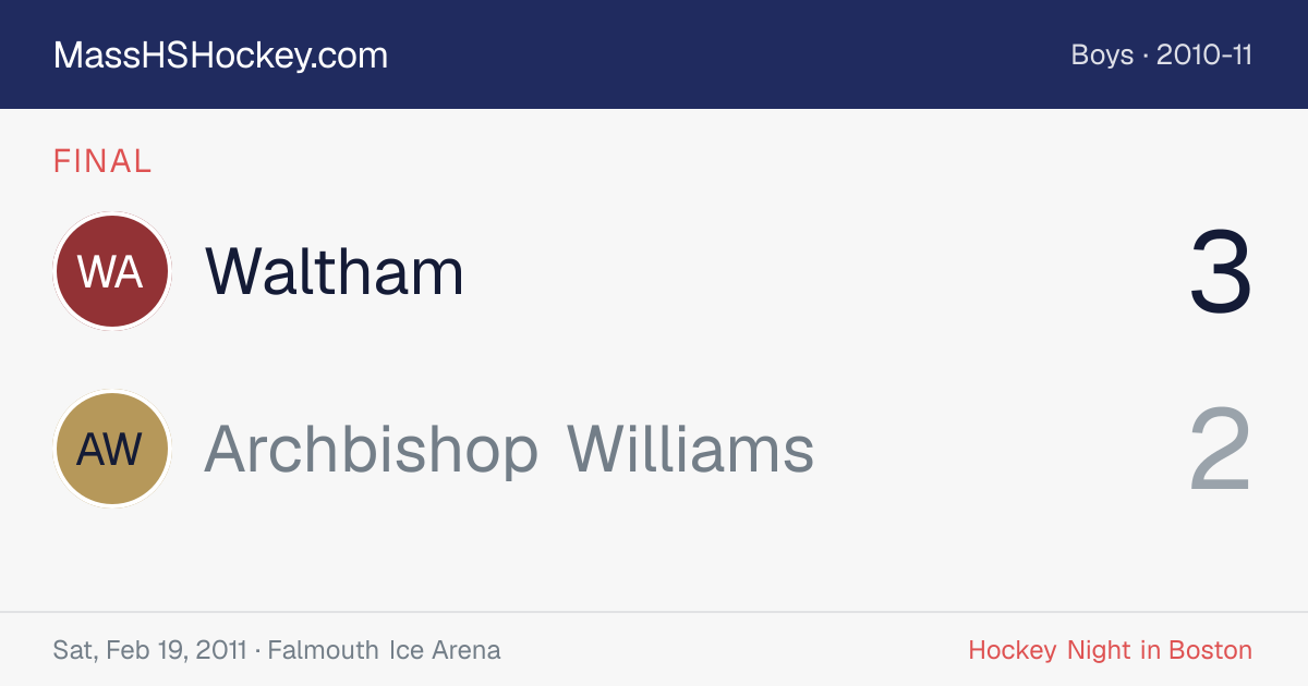 Waltham at Archbishop Williams score card