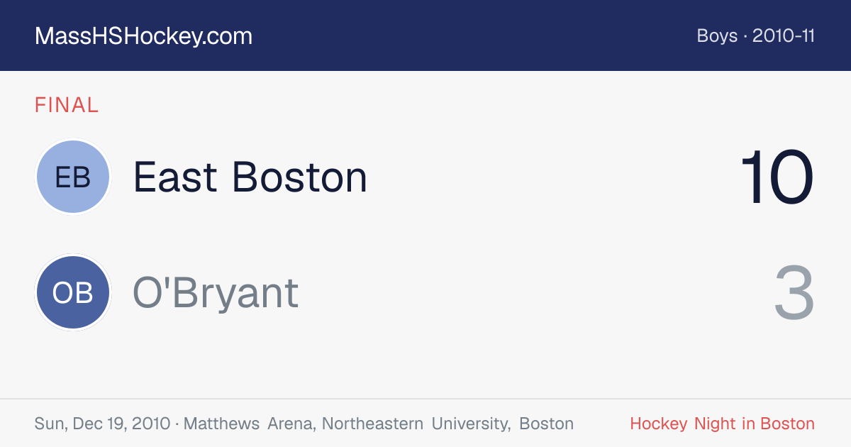 East Boston at O'Bryant score card