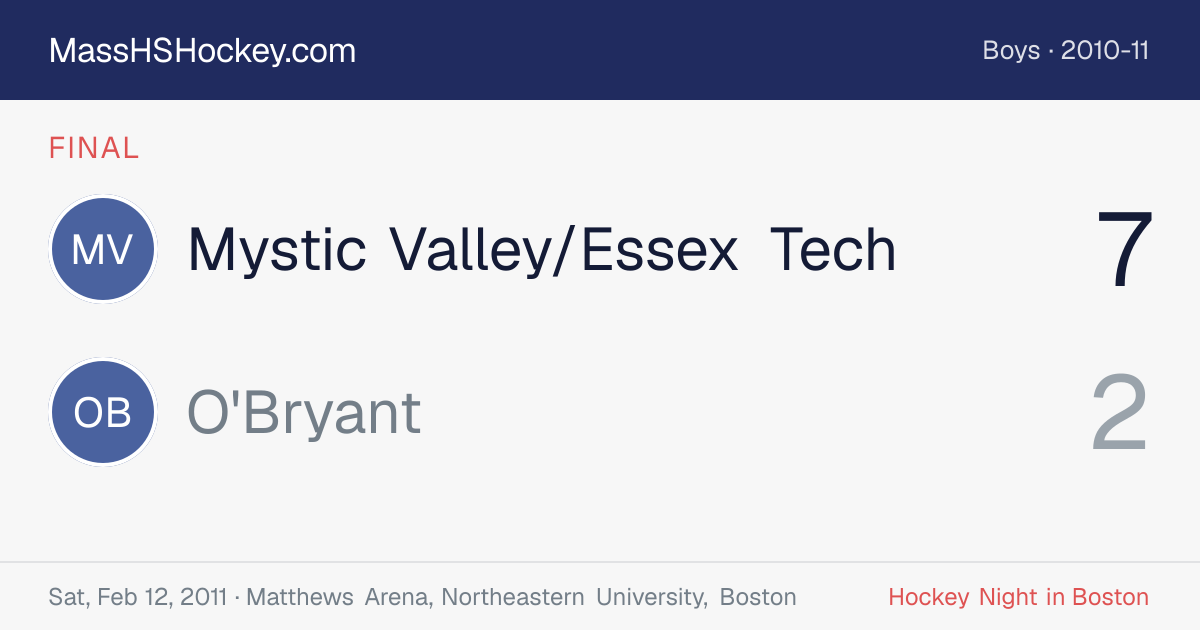 Mystic Valley/Essex Tech at O'Bryant score card