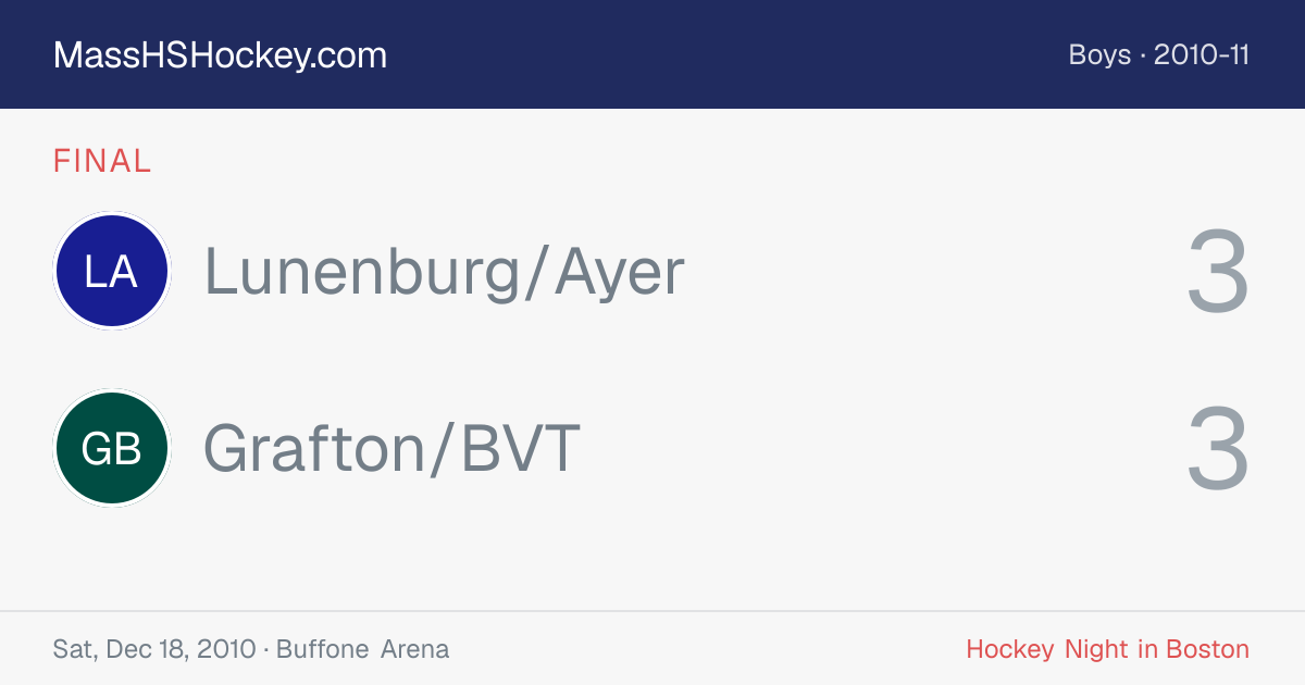 Lunenburg/Ayer at Grafton/BVT score card