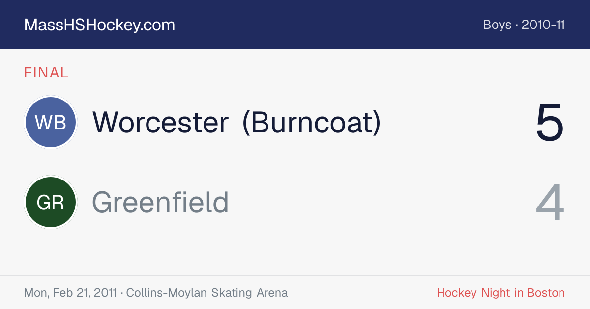 Worcester (Burncoat) at Greenfield score card