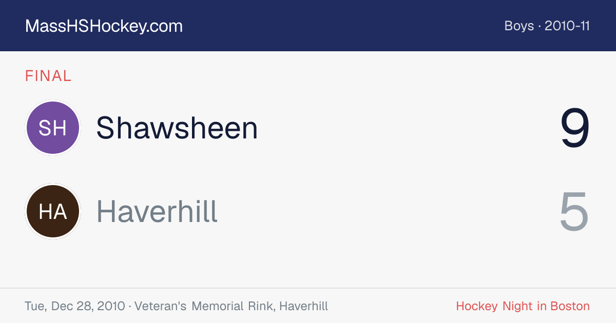 Shawsheen at Haverhill score card