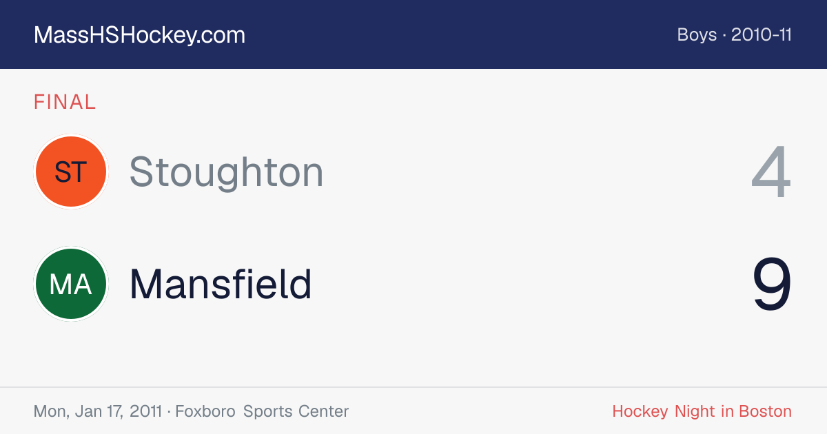 Stoughton at Mansfield score card