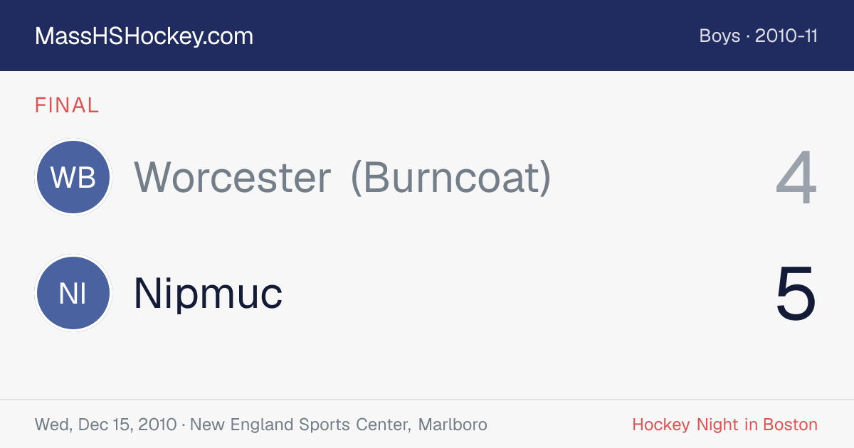 Worcester (Burncoat) at Nipmuc score card
