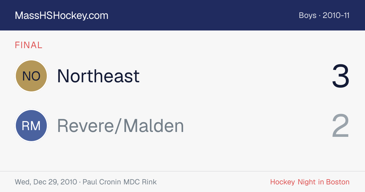Northeast at Revere/Malden score card
