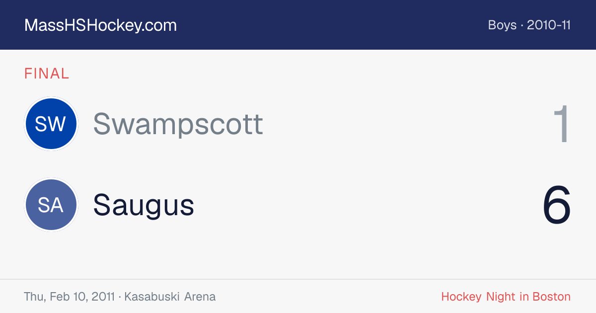 Swampscott at Saugus score card