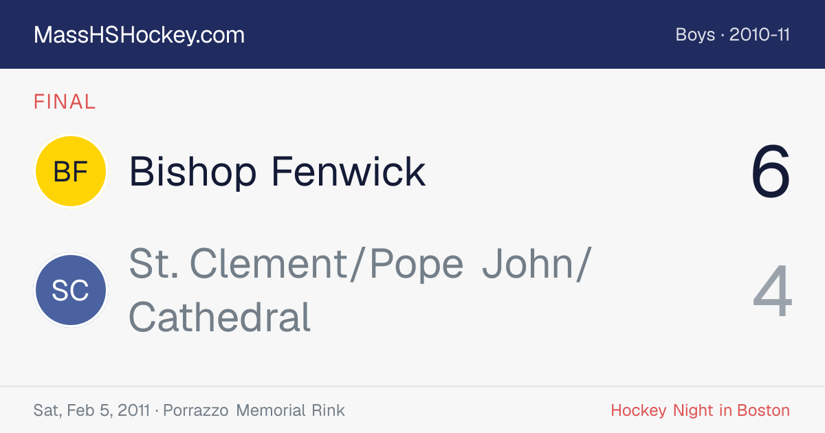 Bishop Fenwick at St. Clement/Pope John/Cathedral score card