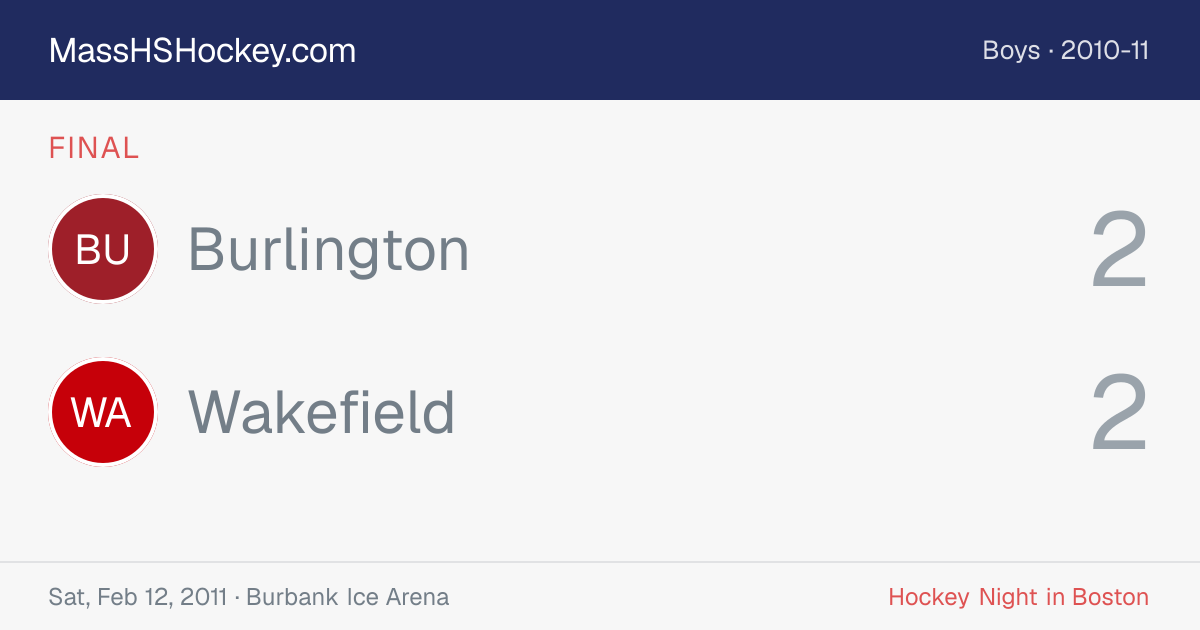 Burlington at Wakefield score card