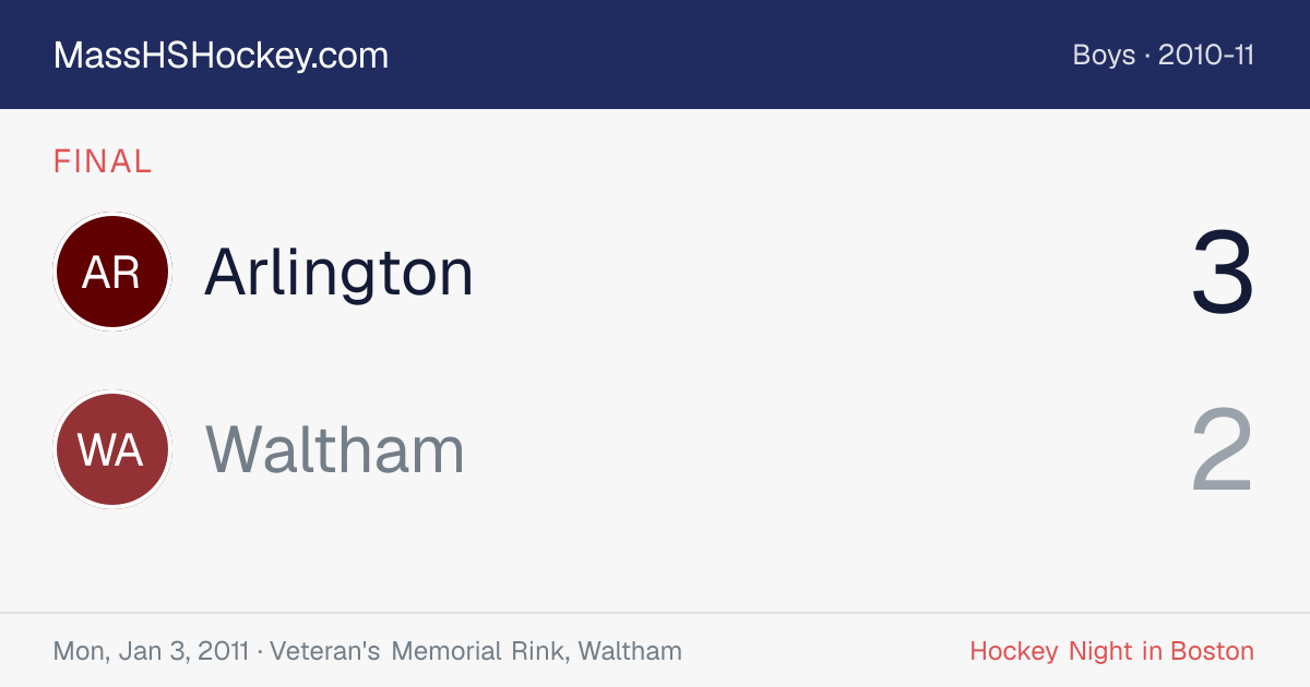Arlington at Waltham score card