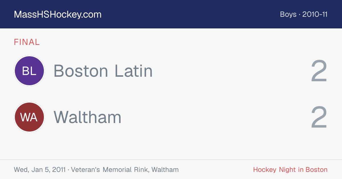Boston Latin at Waltham score card