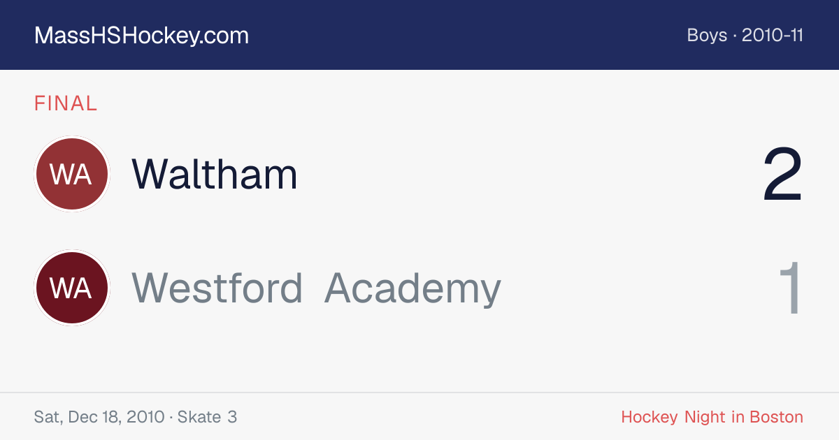 Waltham at Westford Academy score card