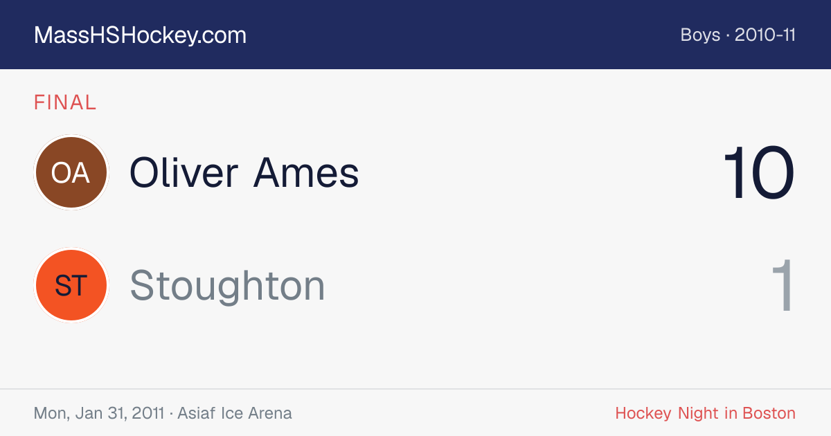 Oliver Ames at Stoughton score card