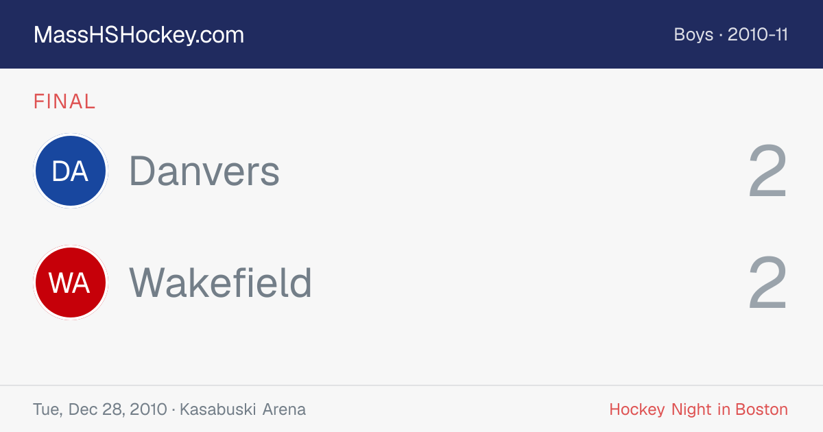 Danvers at Wakefield score card