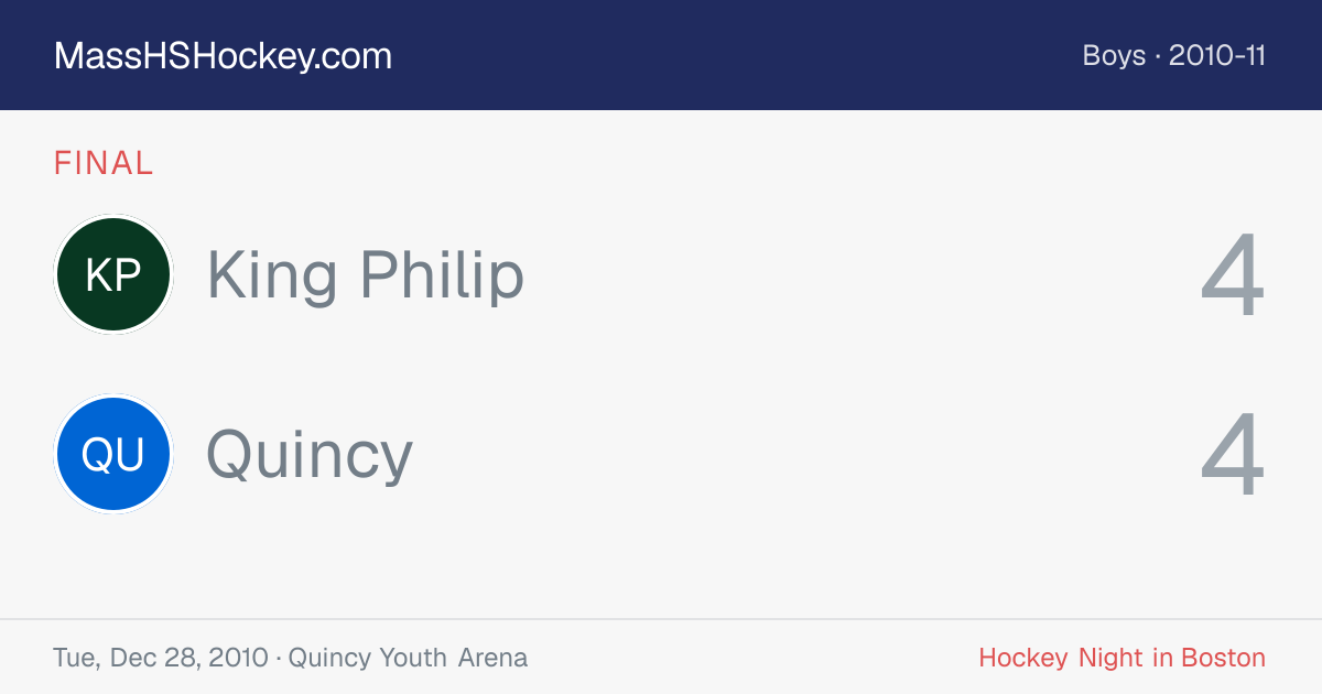 King Philip at Quincy score card