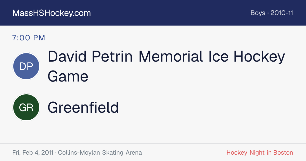 David Petrin Memorial Ice Hockey Game at Greenfield score card
