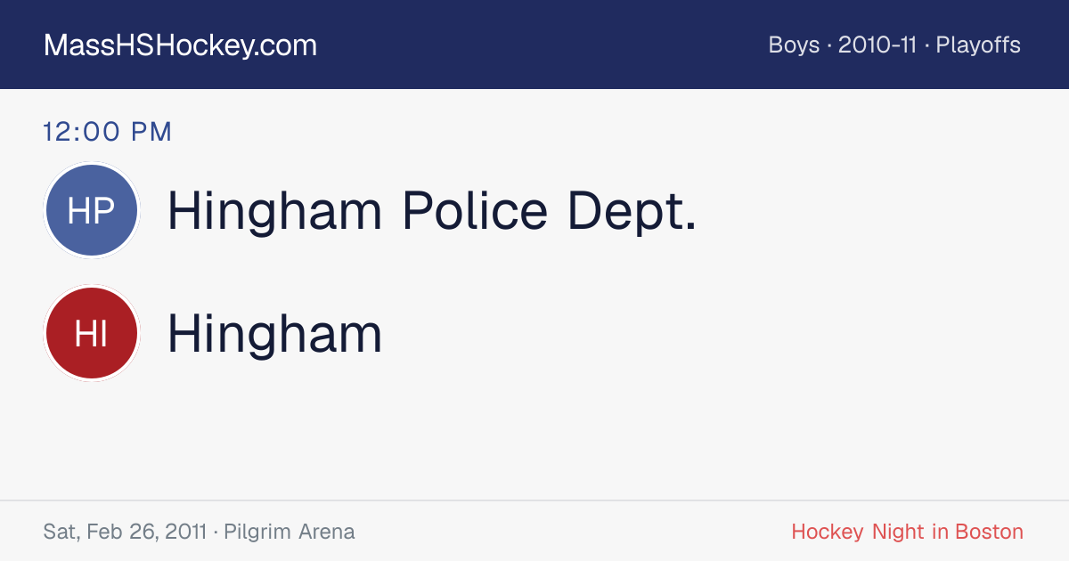 Hingham Police Dept. at Hingham score card