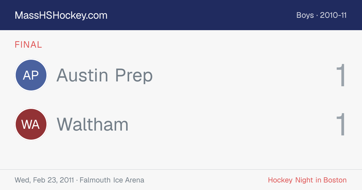 Austin Prep at Waltham score card