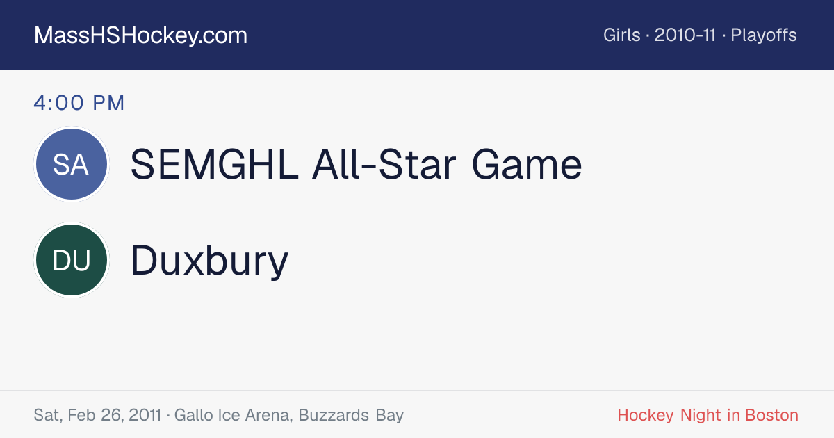 SEMGHL All-Star Game at Duxbury score card