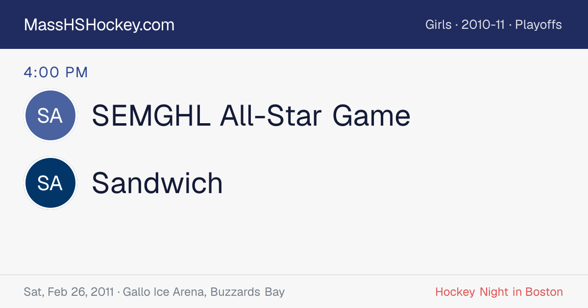 SEMGHL All-Star Game at Sandwich score card