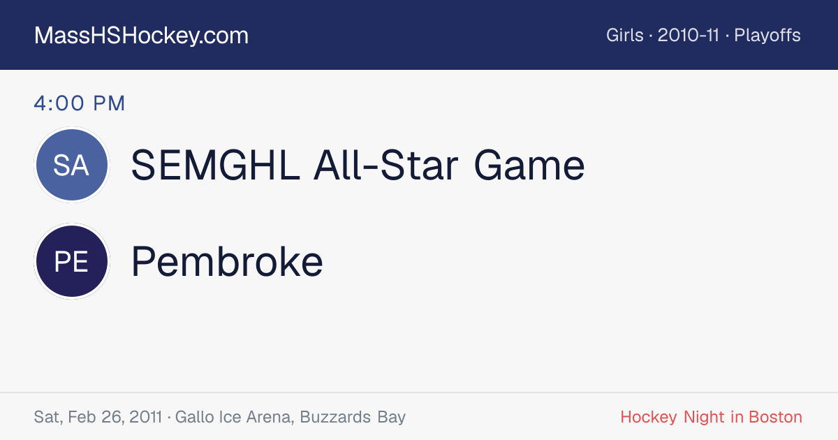 SEMGHL All-Star Game at Pembroke score card