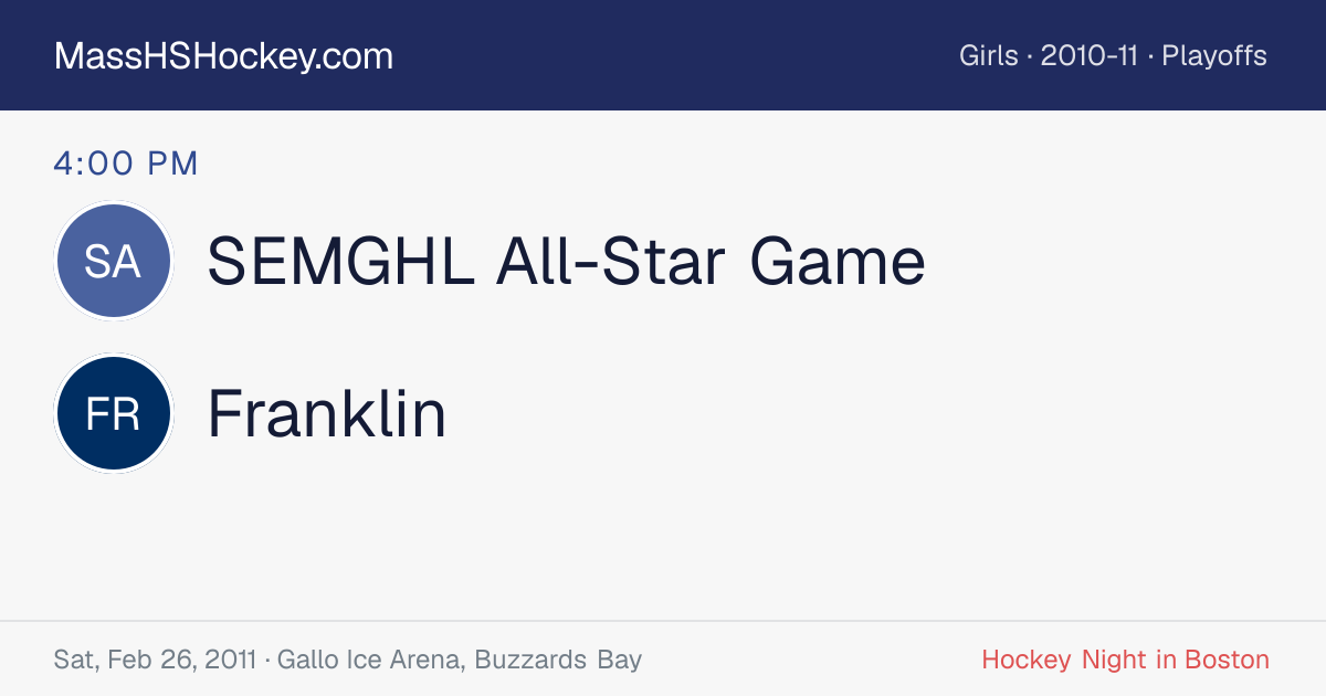 SEMGHL All-Star Game at Franklin score card