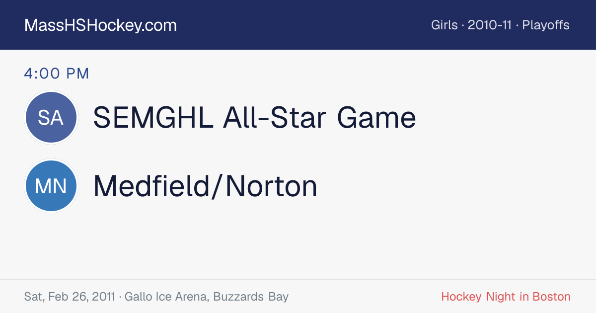 SEMGHL All-Star Game at Medfield/Norton score card