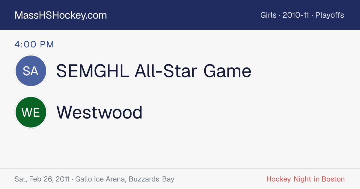 SEMGHL All-Star Game at Westwood score card