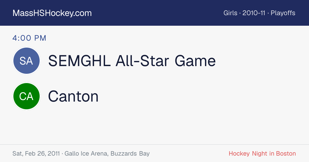SEMGHL All-Star Game at Canton score card