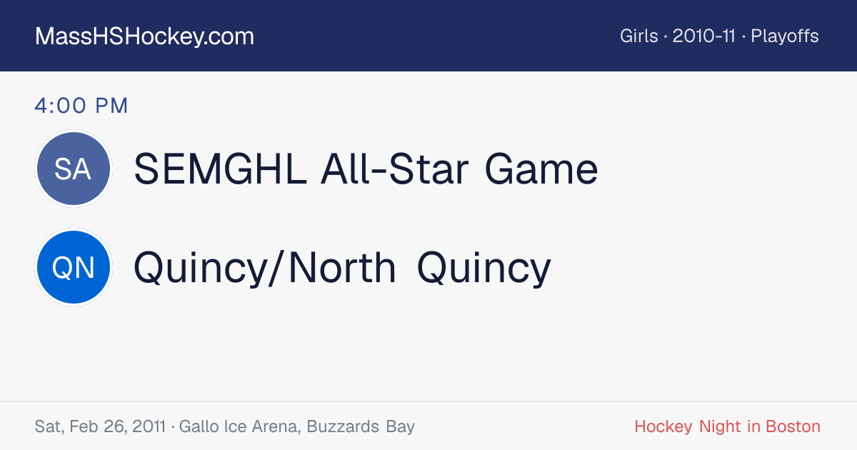 SEMGHL All-Star Game at Quincy/North Quincy score card