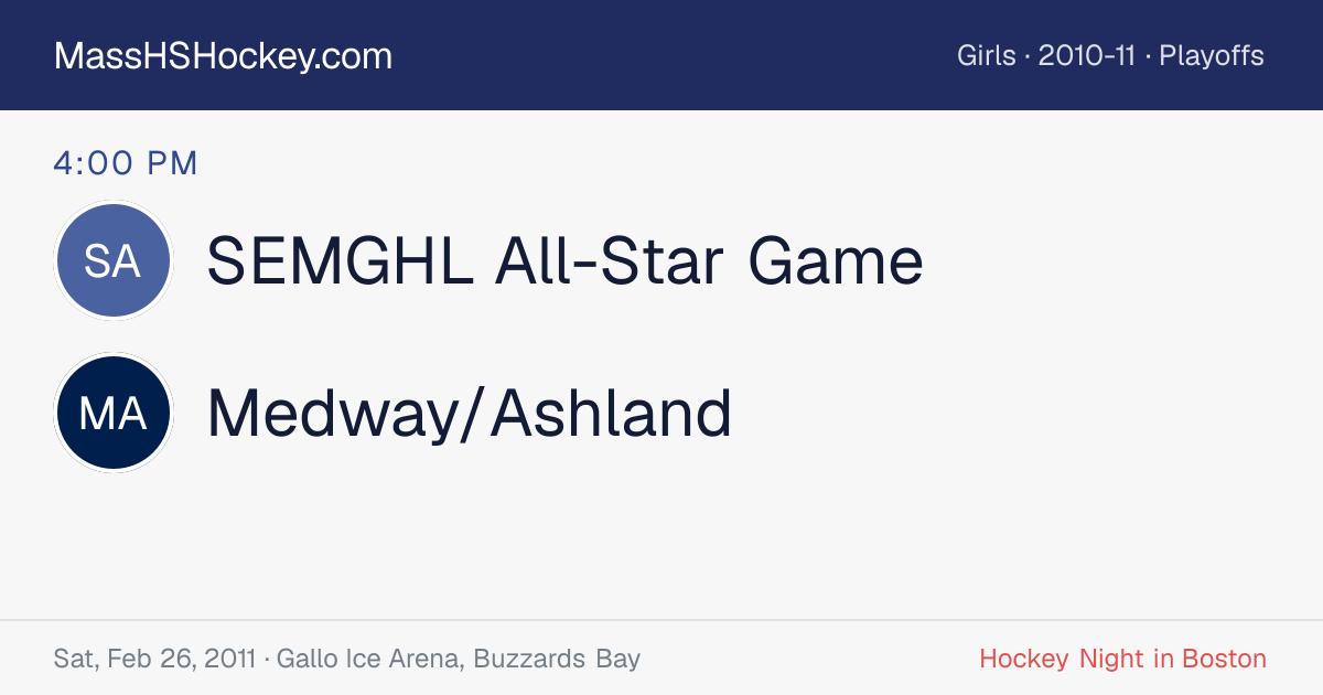 SEMGHL All-Star Game at Medway/Ashland score card