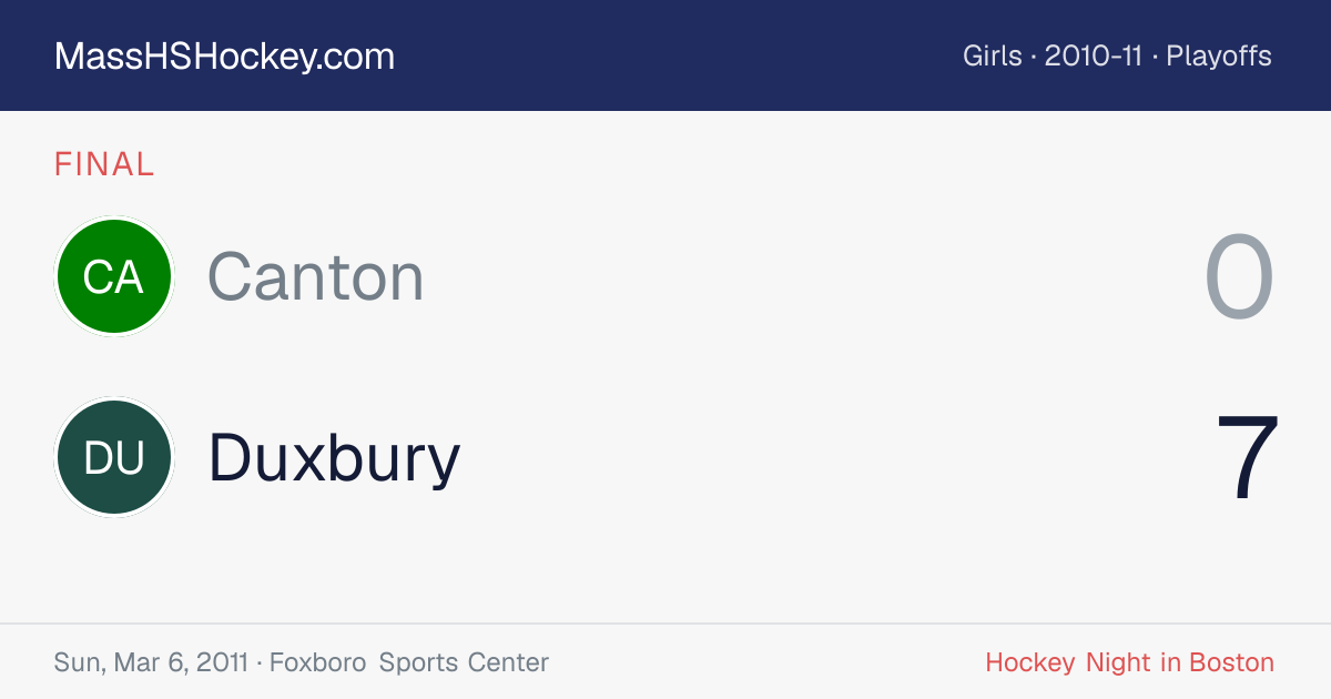 Canton at Duxbury score card