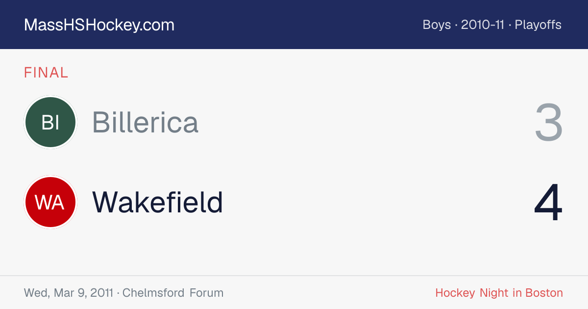 Billerica at Wakefield score card