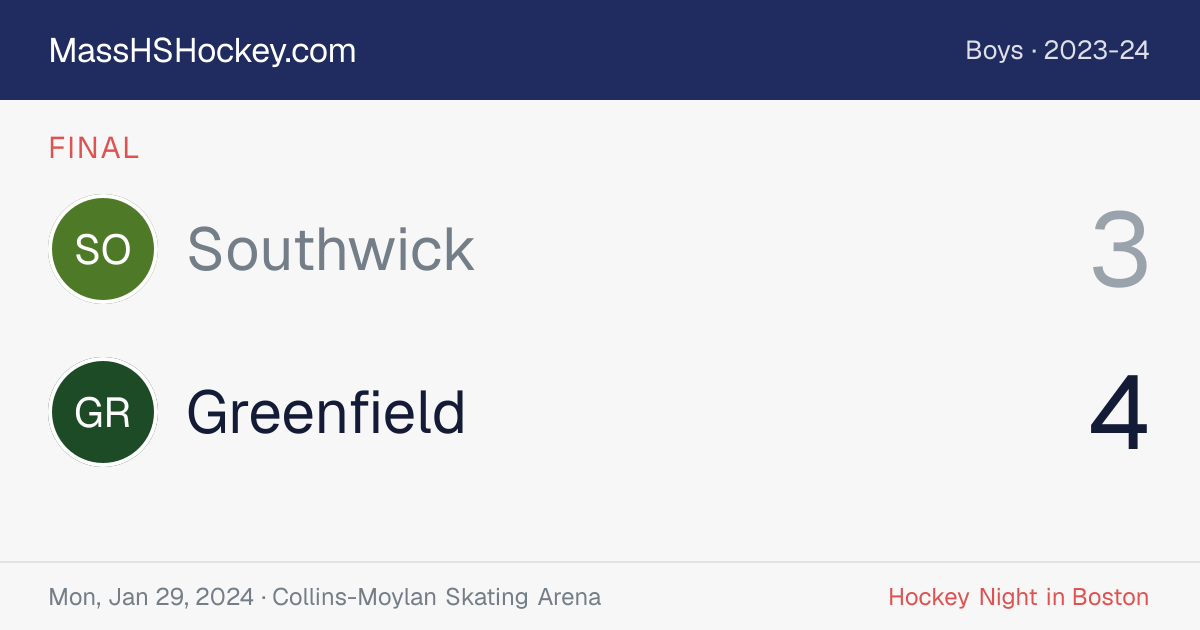 Southwick at Greenfield score card