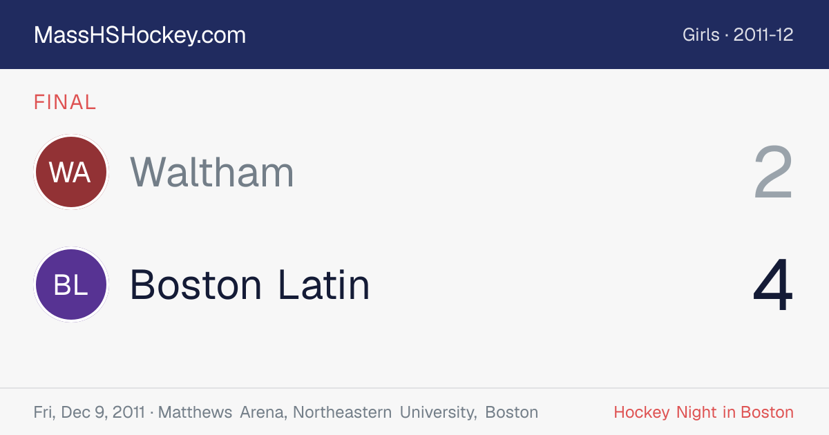 Waltham at Boston Latin score card