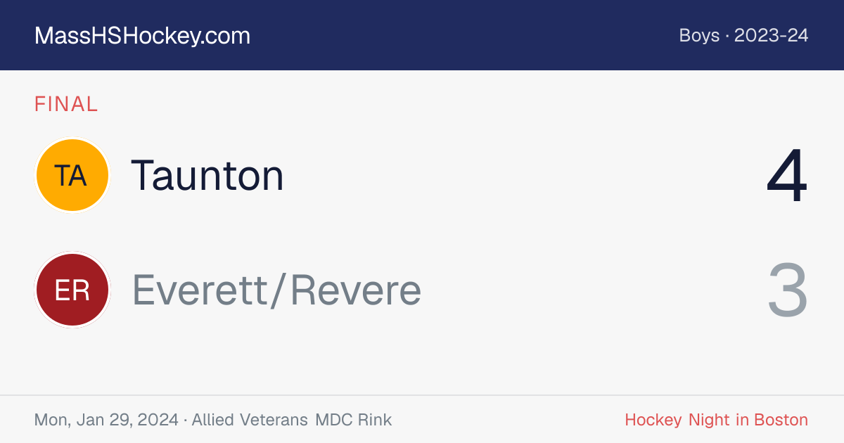 Taunton at Everett/Revere score card
