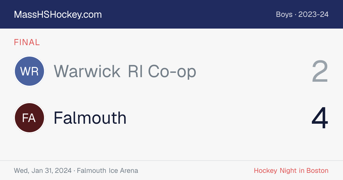 Warwick RI Co-op at Falmouth score card