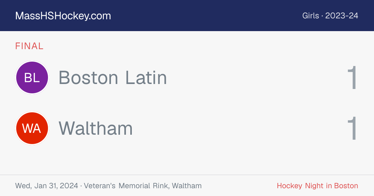 Boston Latin at Waltham score card