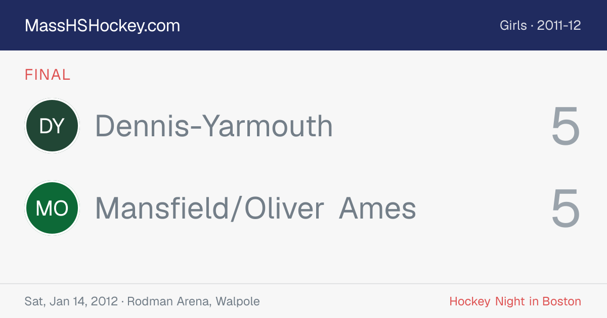 Dennis-Yarmouth at Mansfield/Oliver Ames score card