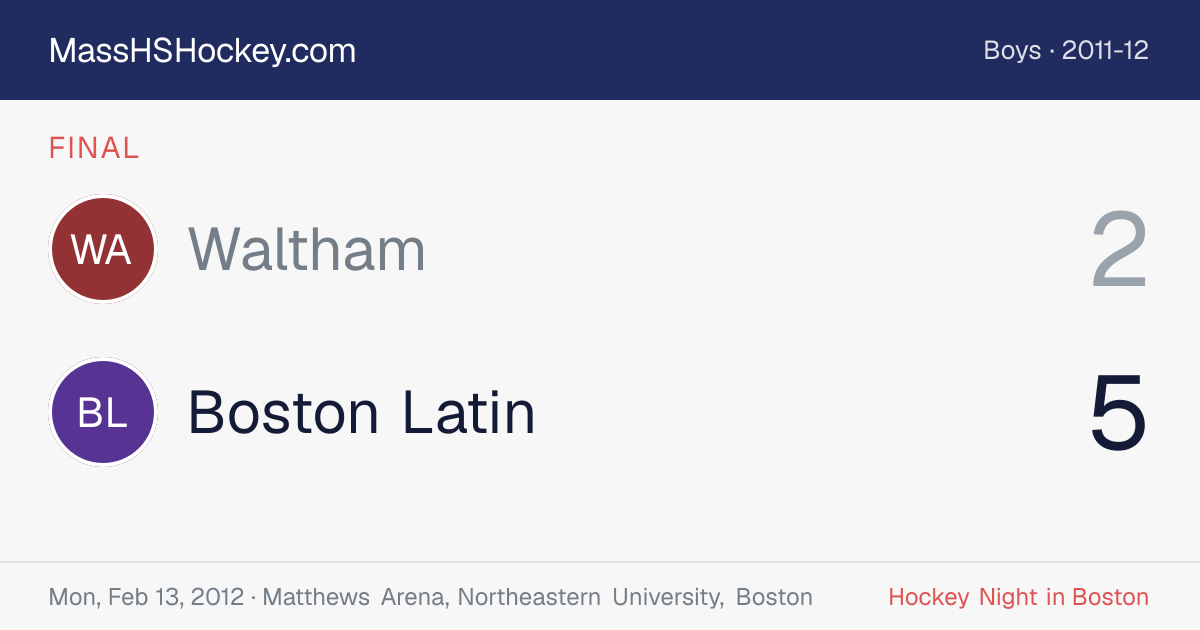 Waltham at Boston Latin score card