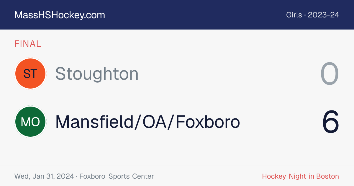 Stoughton at Mansfield/OA/Foxboro score card