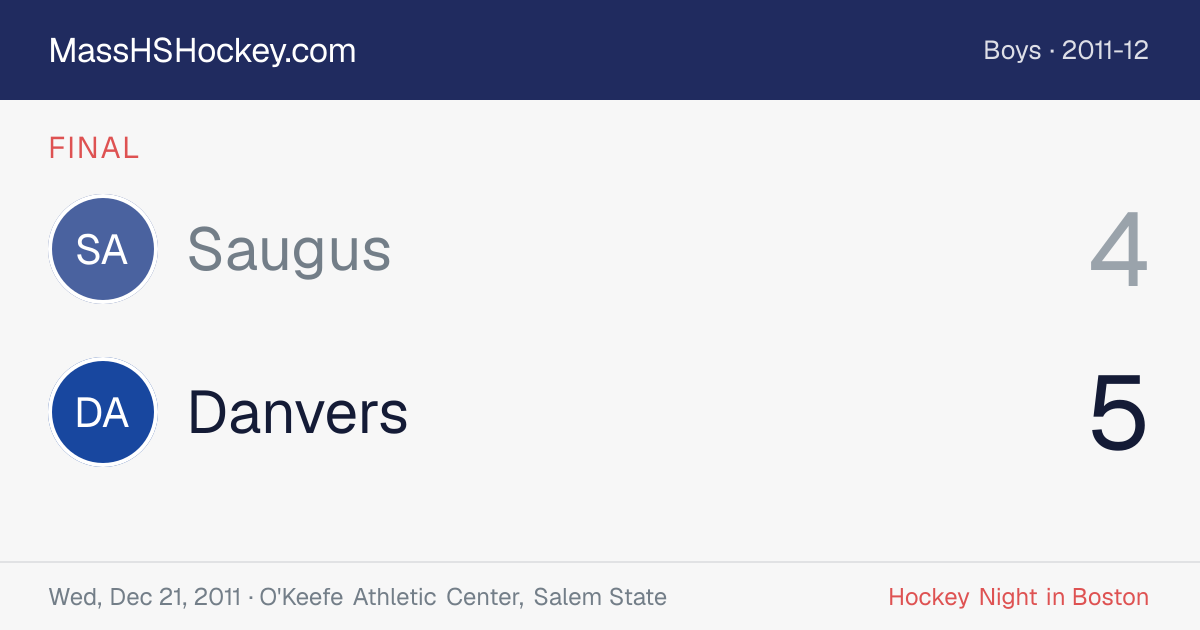 Saugus at Danvers score card
