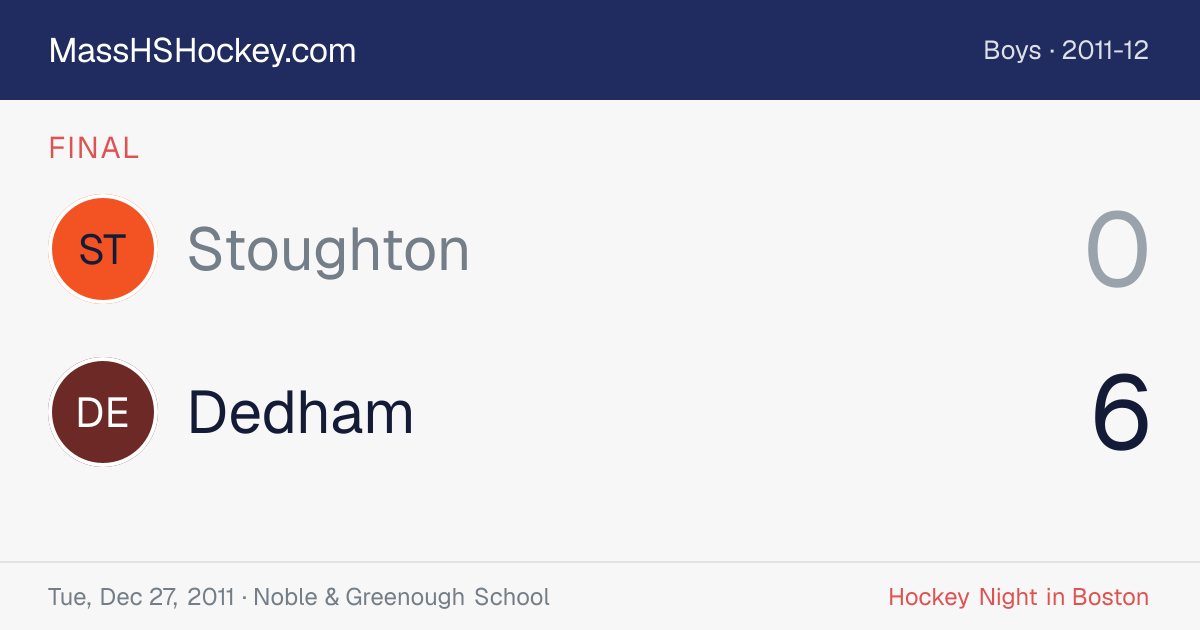 Stoughton at Dedham score card