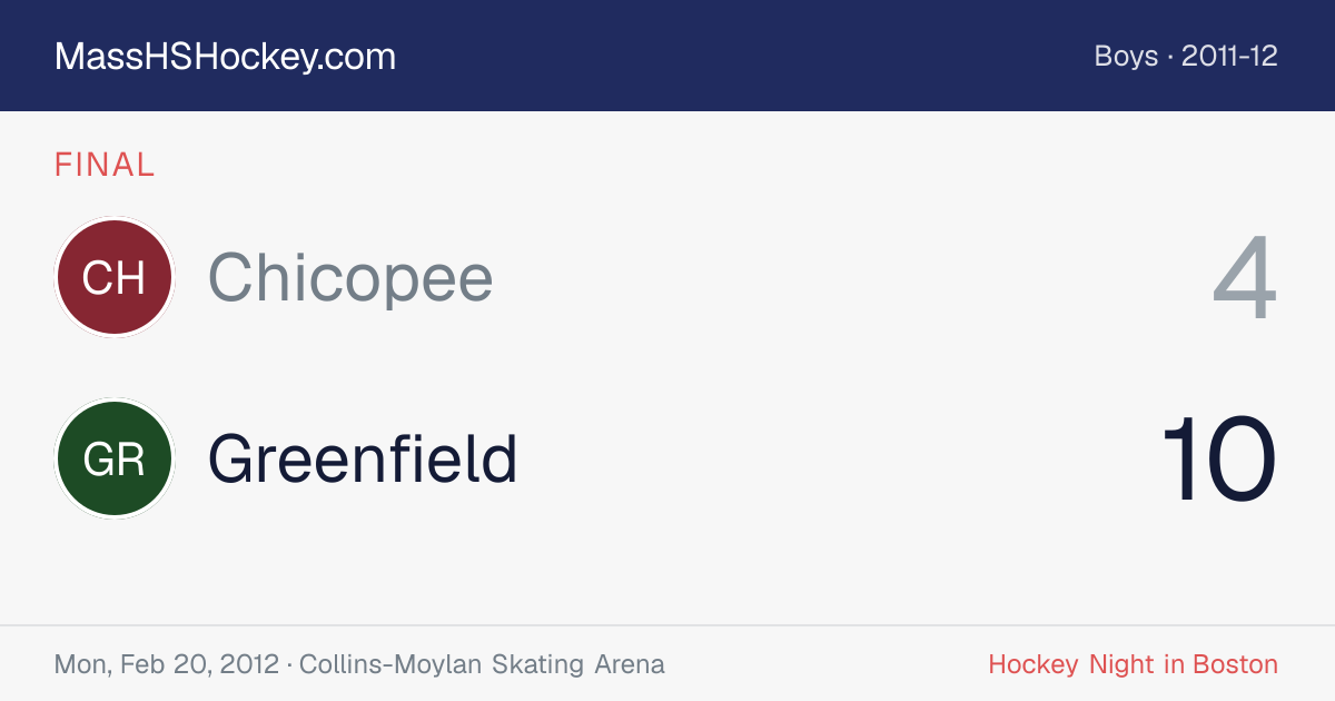 Chicopee at Greenfield score card