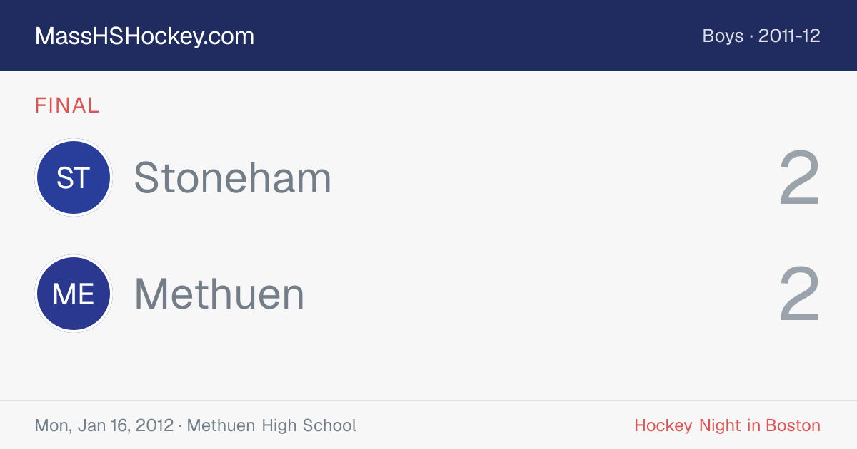 Stoneham at Methuen score card