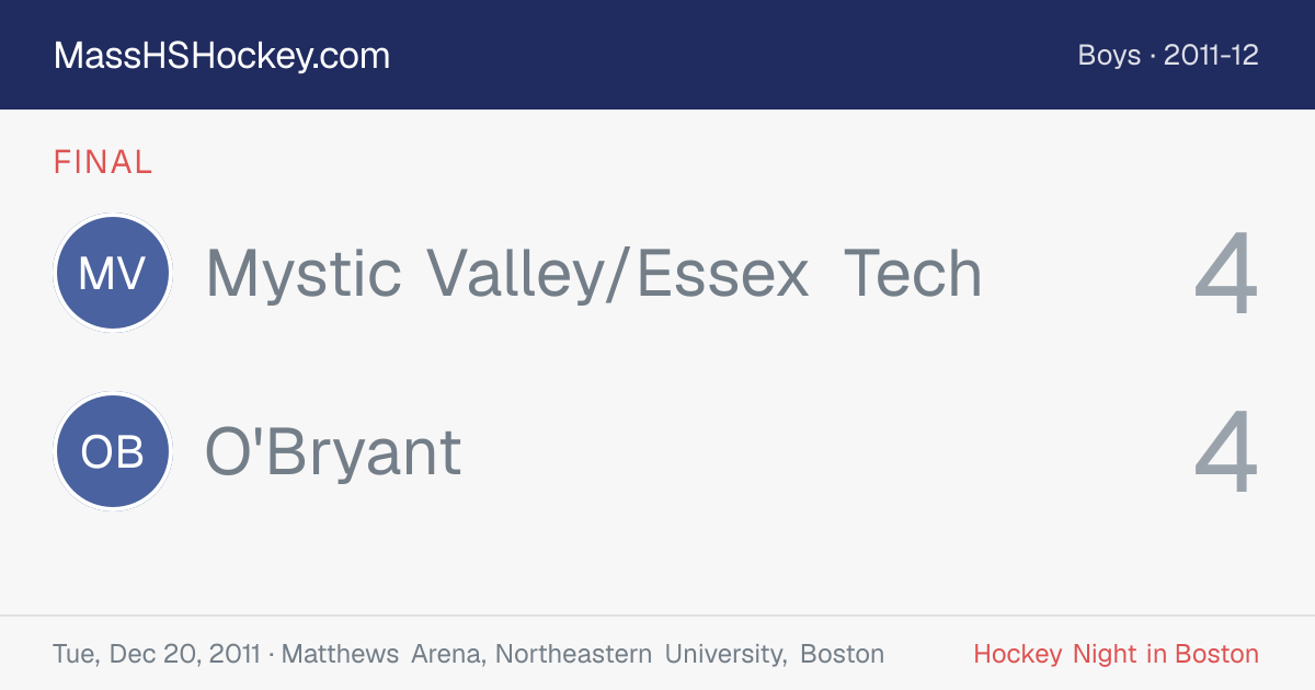Mystic Valley/Essex Tech at O'Bryant score card