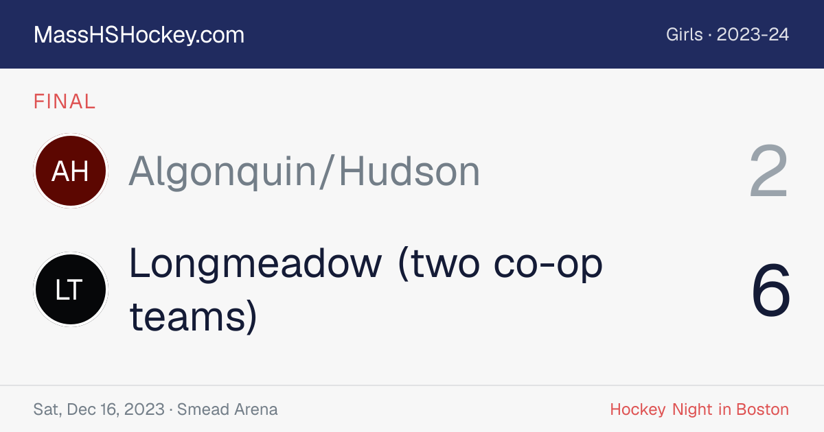 Algonquin/Hudson at Longmeadow (two co-op teams) score card